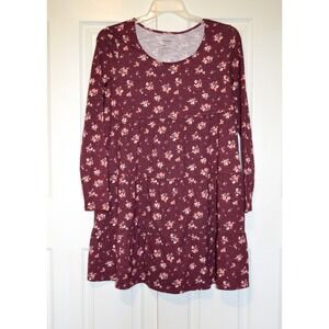 SONOMA Kohl's Burgundy Floral Tiered Maternity Dress Women's Size M Long‎ Sleeve